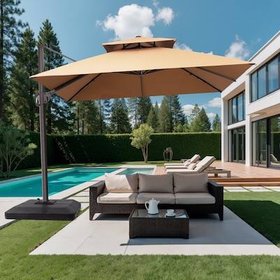 Alt View 6. Crestlive Products - Crestlive Products 11ft UPF50+ Aluminum Double Top Slide-tilt Cantilever Patio Umbrella with 350lbs Base - Brown.