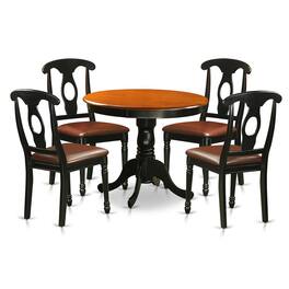 East West Furniture - 5 PC Dining set including 4 Leather Chairs in Black - Black & Cherry