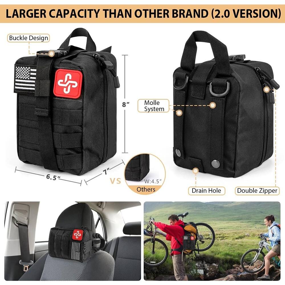 Larger Capacity Than Other Brand (2.0 Version)

- Buckle Design
- Molle System
- 8" Height
- 6.5" Width
- 7" Depth
- W: 4.5" (Others)
- Drain Hole
- Double Zipper