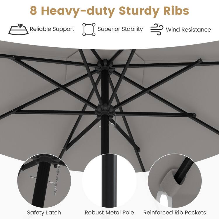 8 Heavy-duty Sturdy Ribs  
Reliable Support  
Superior Stability  
Wind Resistance  
Safety Latch  
Robust Metal Pole  
Reinforced Rib Pockets