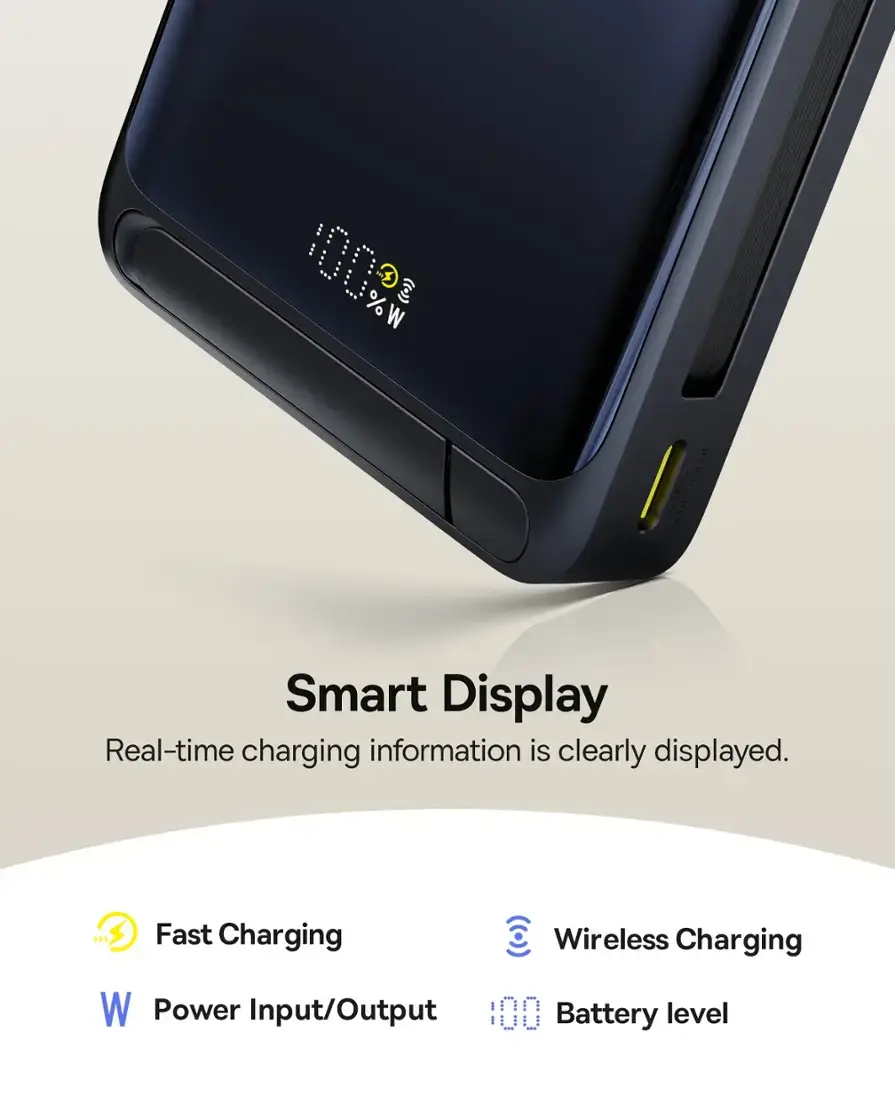 100% Wireless Charging (2.850 Input/Output) Smart Display Real-time charging information is clearly displayed. Fast Charging Wireless Charging W Power Input/Output 100 Battery Level