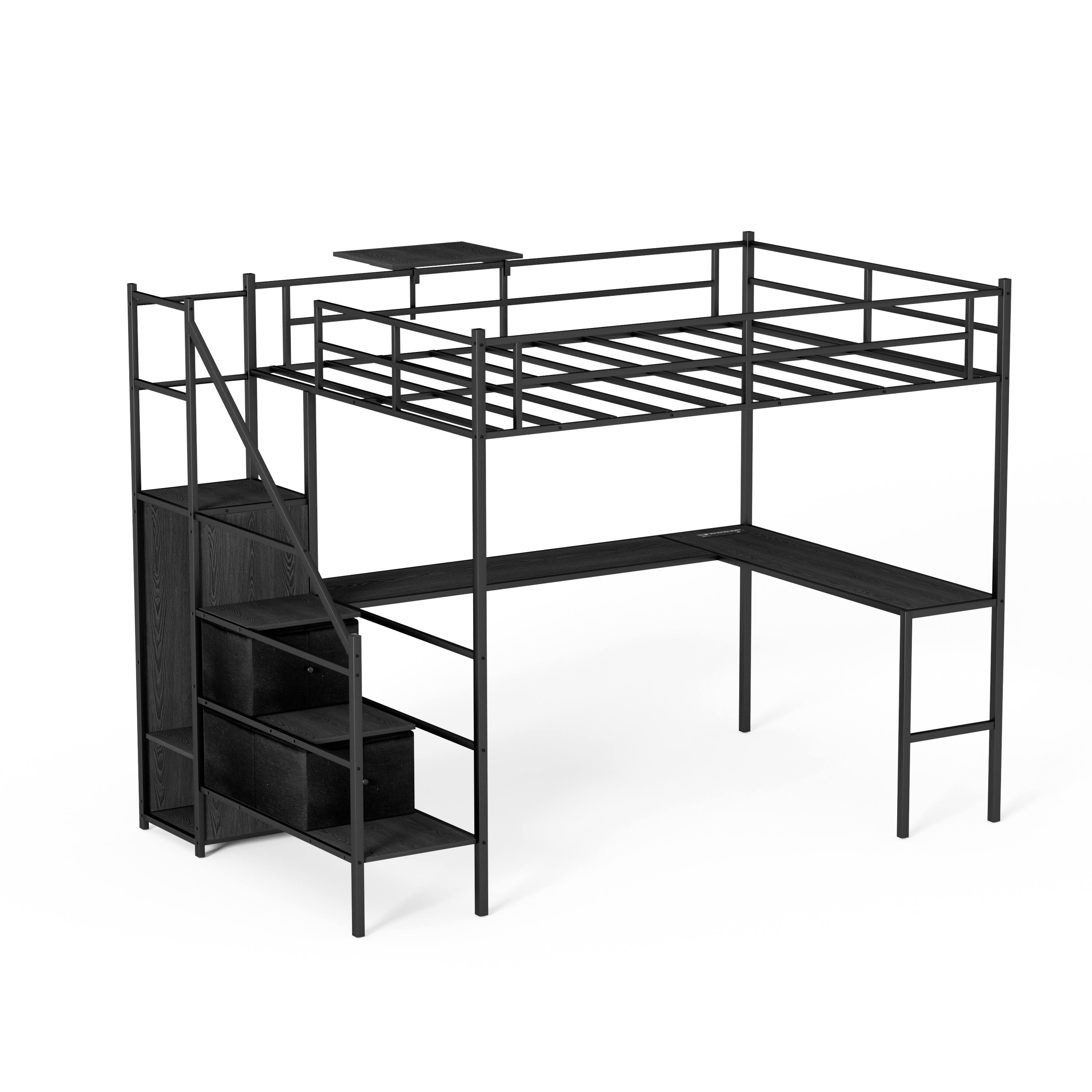 Angle. Spaco - Spaco Full Metal Loft Bed, Bunk Bed with Built-in L-Shaped Desk, USB Charging, LED Lights, Storage Cabinet, Safety Rails - Black.