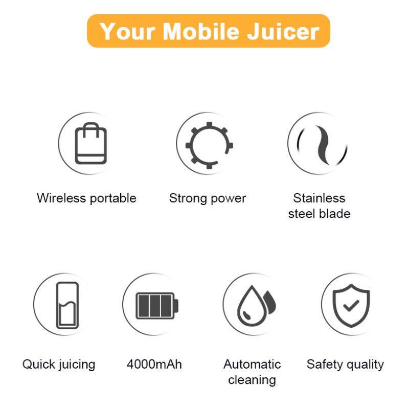 Your Mobile Juicer

- Wireless portable
- Strong power
- Stainless steel blade
- Quick juicing
- 4000mAh
- Automatic cleaning
- Safety quality