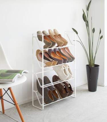 Front. Yamazaki Home - Slim Shoe Rack (31" H) - Steel - White.