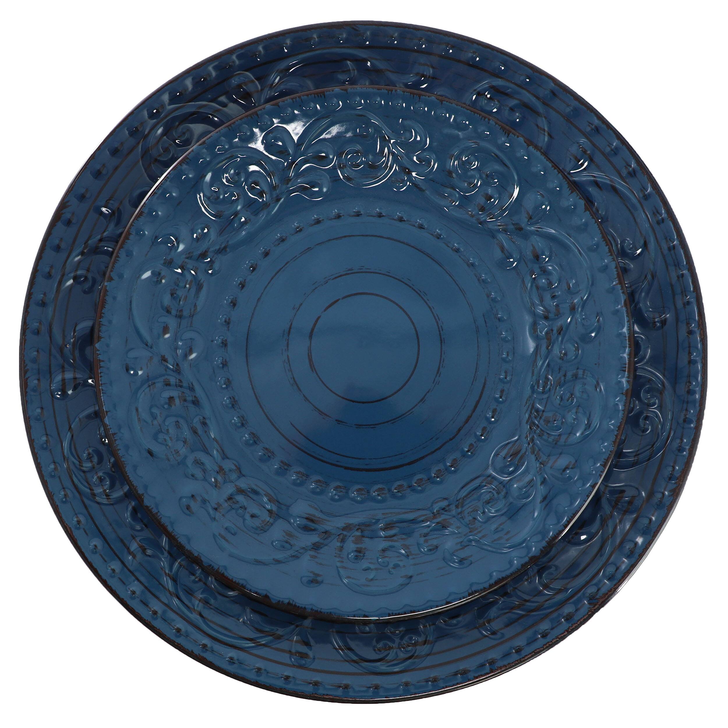 Alt View 2. Elama - Elama Malibu Deep Ocean 16-Piece Stoneware Dinnerware Set in Dark Blue - Dark Blue.