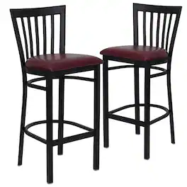 Emma + Oliver - 2 Pack School House Back Metal Restaurant Barstool - Burgundy Vinyl Seat/Black Metal Frame