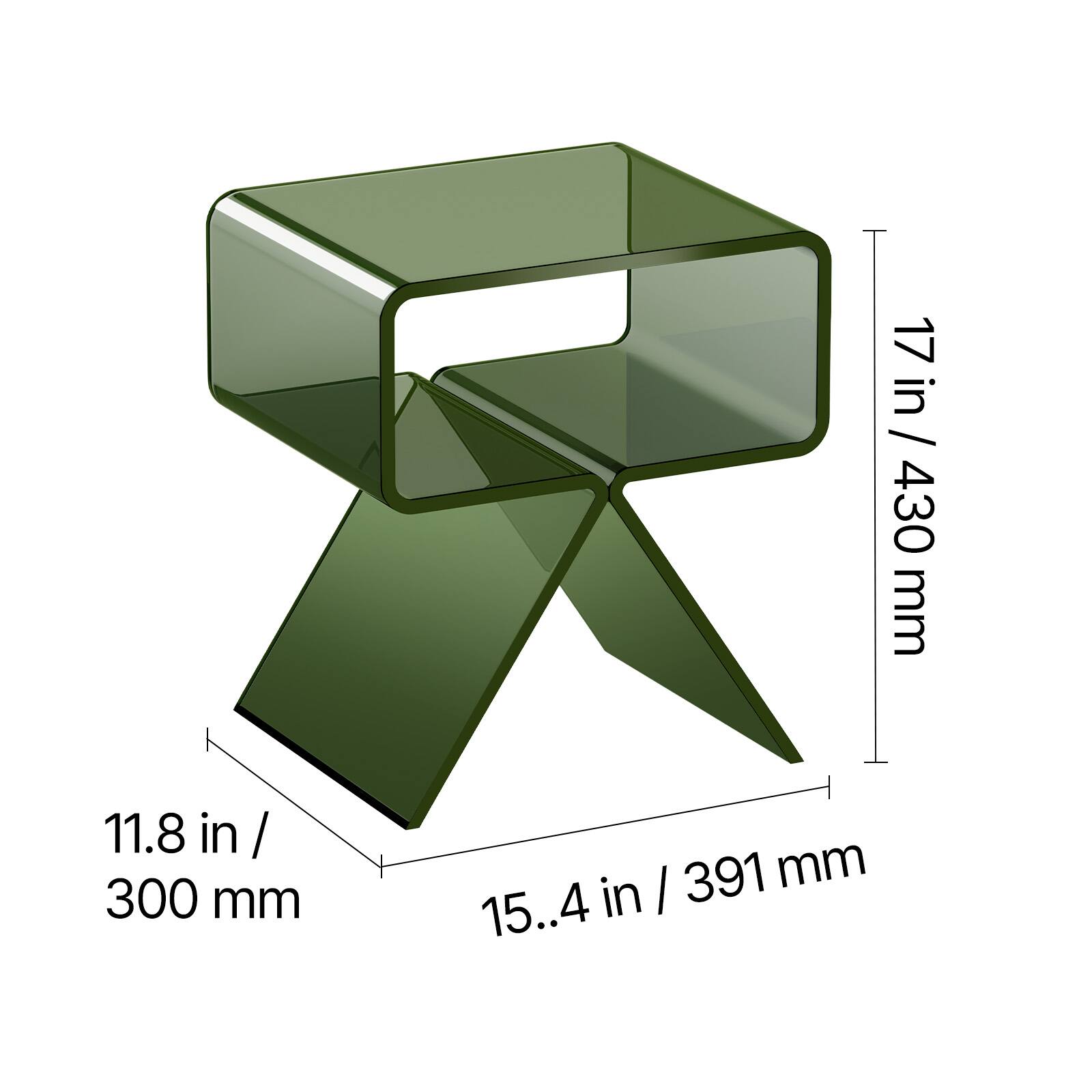 17 in / 430 mm  
11.8 in / 300 mm  
15.4 in / 391 mm