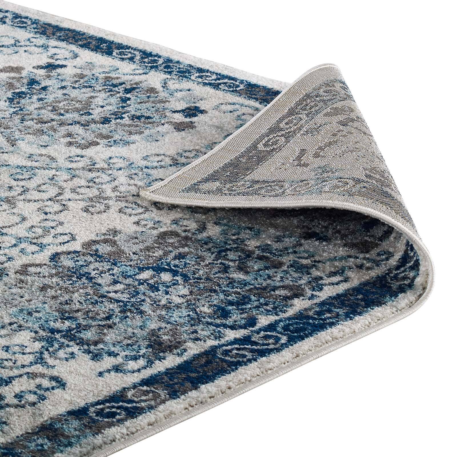 Alt View 4. Modway - Entourage Kensie Distressed Floral Moroccan Trellis Area Rug - Ivory and Blue.