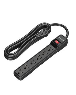 DEWENWILS - 6-Outlet Power Strip Surge Protector, 15FT Long Extension Cord, Low Profile Flat Plug, 15 Amp Circuit Breaker - Black