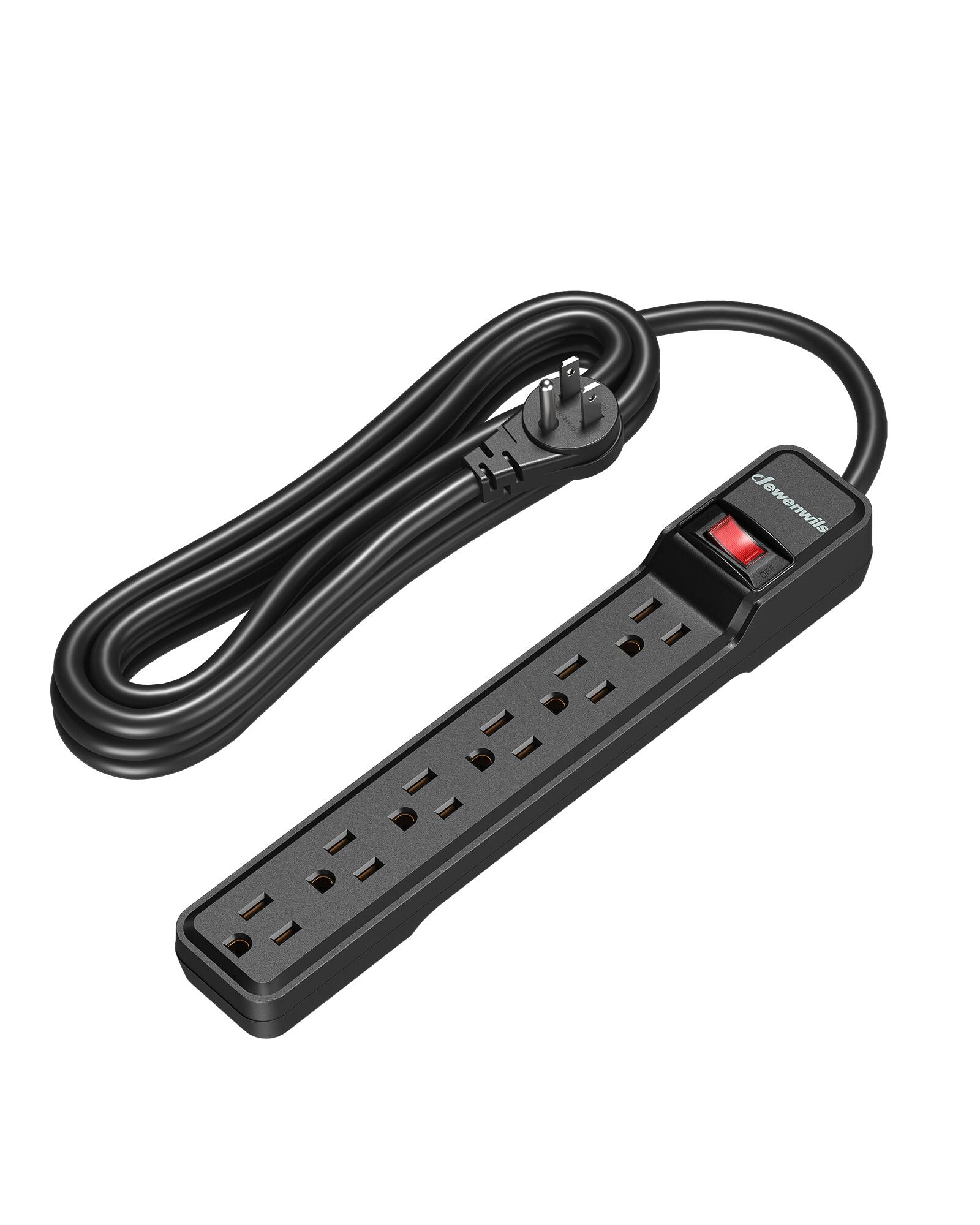 Front. DEWENWILS - DEWENWILS 6-Outlet Power Strip Surge Protector, 15FT Long Extension Cord, Low Profile Flat Plug, 15 Amp Circuit Breaker, - Black.