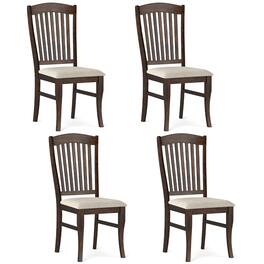 Gymax - Dining Chairs Set of 4 w/ Faux Leather Upholstered Seat Rubber Wood Frame - Brown