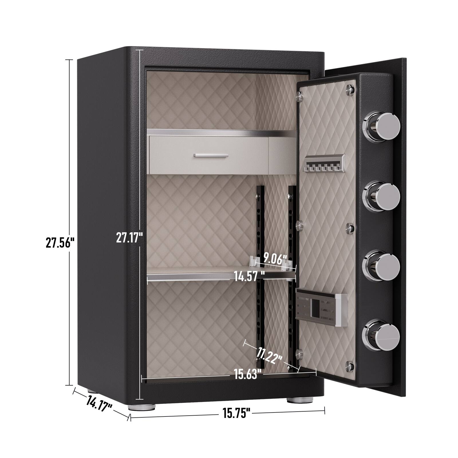 27.56"  
27.17"  
9.06"  
14.57"  
14.17"  
11.22"  
15.63"  
15.75"