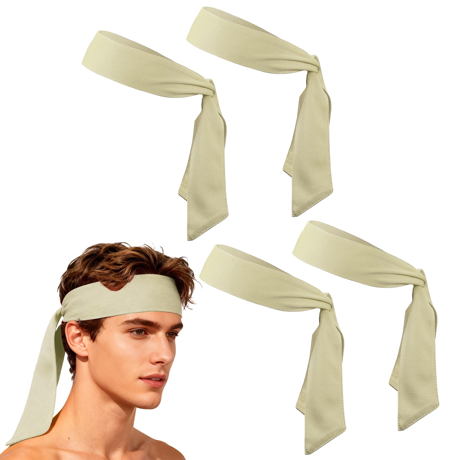 Unique Bargains - Tie Sweatband Headband, Adjustable Non-Slip Moisture Wicking Athletic Headband, 4pcs - For Tennis/Karate/Workout/Yoga - Beige price history on PriceWatchPro