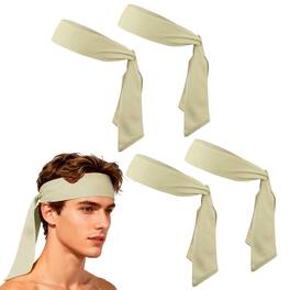 Unique Bargains - Tie Sweatband Headband, Adjustable Non-Slip Moisture Wicking Athletic Headband, 4pcs - For Tennis/Karate/Workout/Yoga - Beige