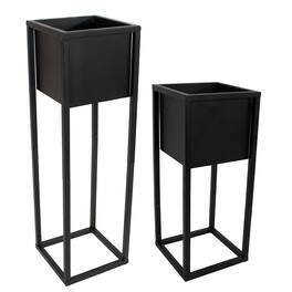 Sunnydaze - Modern Simplicity Square Planters - 19.75" H and 27" H - Black