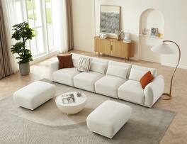 Electra Tech Xpress - Sectional Sofa Couch,Convertible U Shaped Sectional for Living Room,Modular L Shaped Couch with Removable Ottoman - White