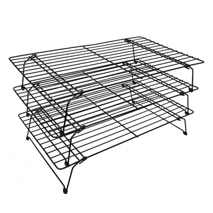 Front. Baker's Secret - Baker's Secret Set of 3 Cooling Rack Set Non-stick 15.7"x9.8" Essentials Line Carbon Steel - Dark Grey.