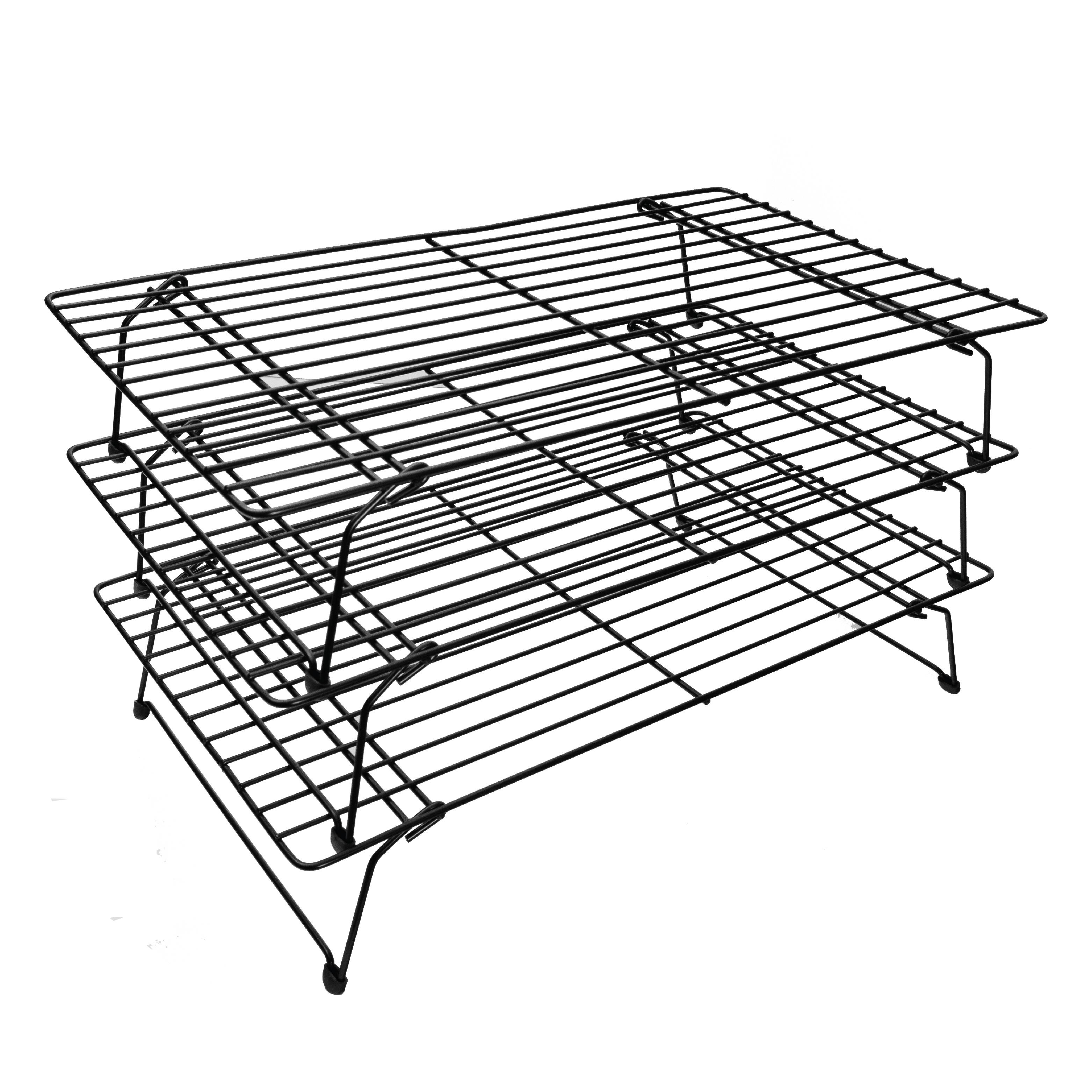 Front. Baker's Secret - Baker's Secret Set of 3 Cooling Rack Set Non-stick  15.7"x9.8" Essentials Line Carbon Steel - Dark Grey.