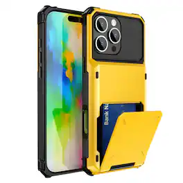 Dteck - for Apple iPhone 16 Pro Max Dual Layer Protective Phone Case with Hidden 5-Card Holder Wallet Slot Flip Open Back Cover - Yellow