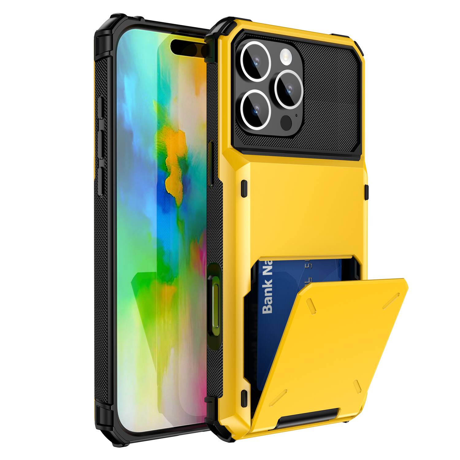 Dteck - for Apple iPhone 16 Pro Max Dual Layer Protective Phone Case with Hidden 5-Card Holder Wallet Slot Flip Open Back Cover - Yellow