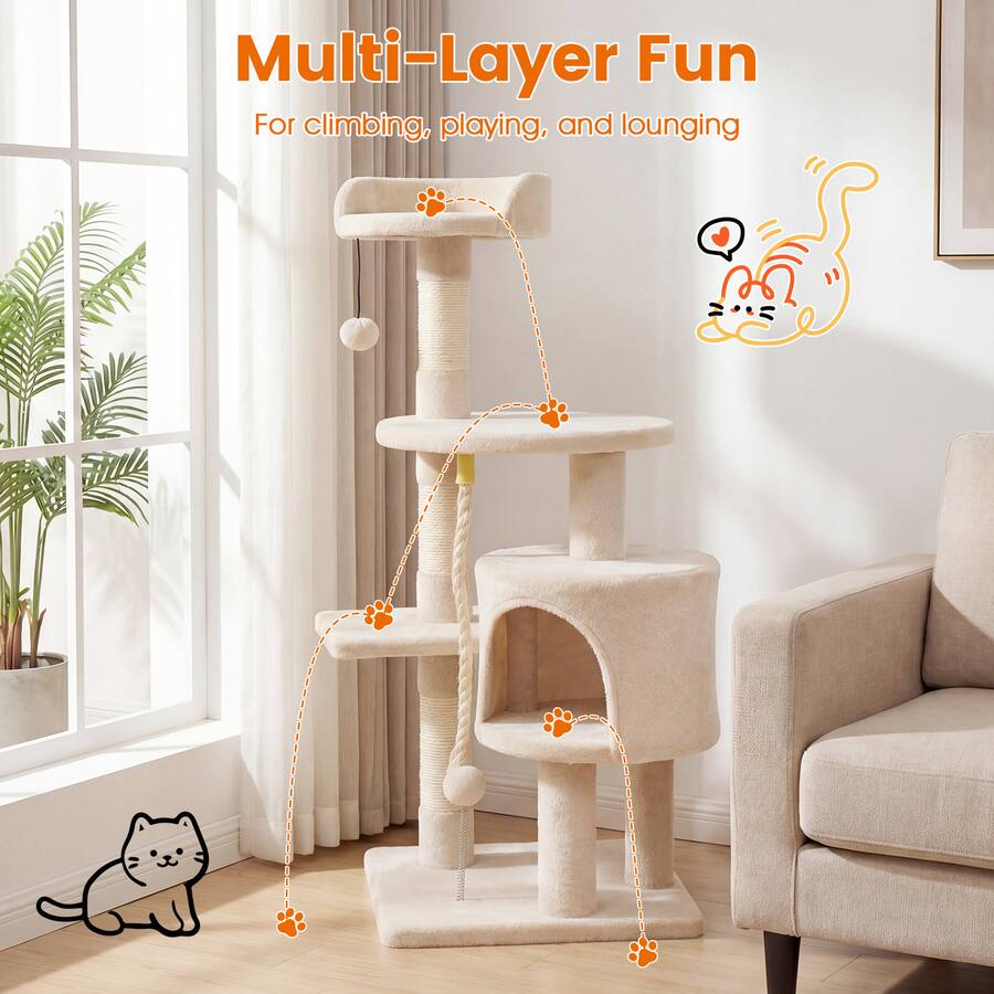 Static Tree Climbing Rope Gymax Cat Tree 36'' Cat Tower w/CondoTop Perch Sisal Scratching Posts ...