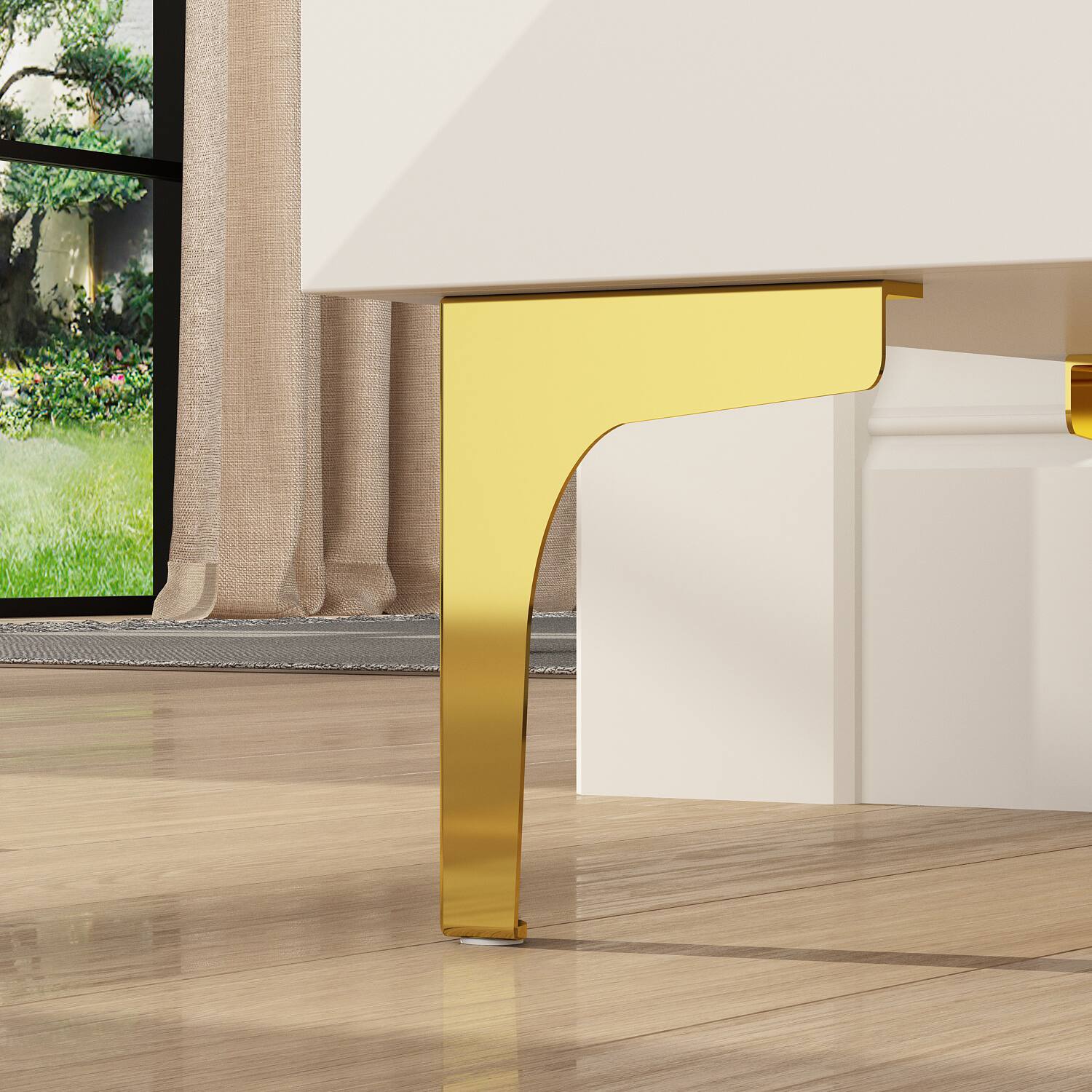 Alt View 5. Famapy - Famapy Vertical Dresser with Glossy White Finish & Gold Metal Legs - White.