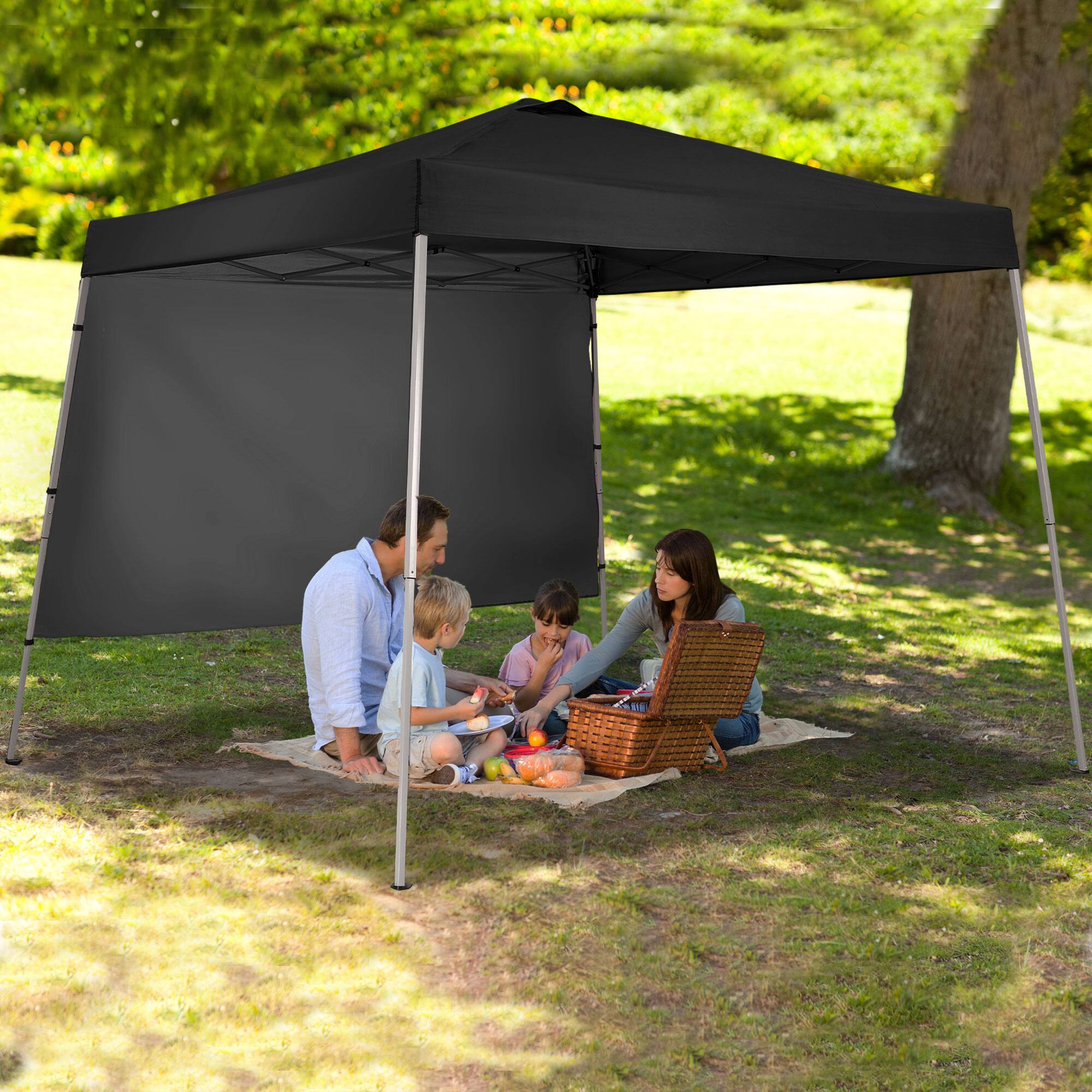 Angle. Ainfox - Ainfox 10x10 Pop Up Canopy Tent with 1 Side Wall, Slant Legs with Carrying Bag,Folding Gazebo Shelter - Black.