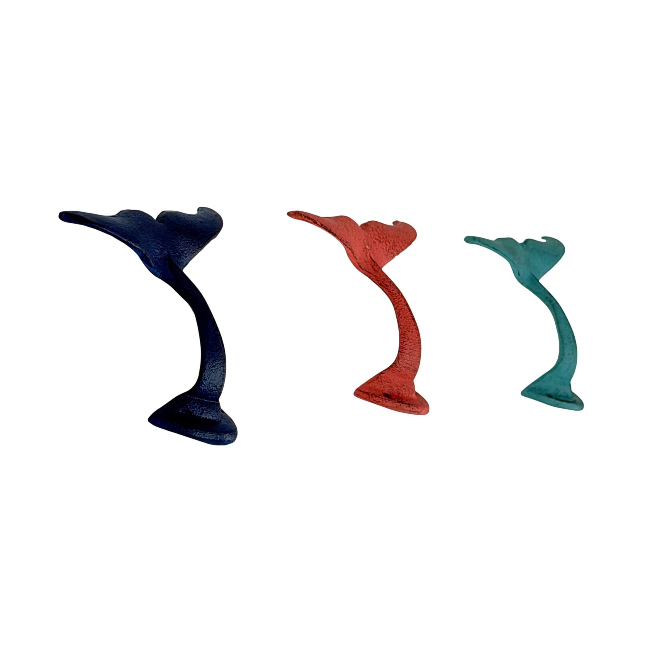 Alt View 2. Zeckos - Set of 3 Cast Iron Whale Tail Wall Hooks Coastal Nautical Distressed 5 Inch - Multicolored.