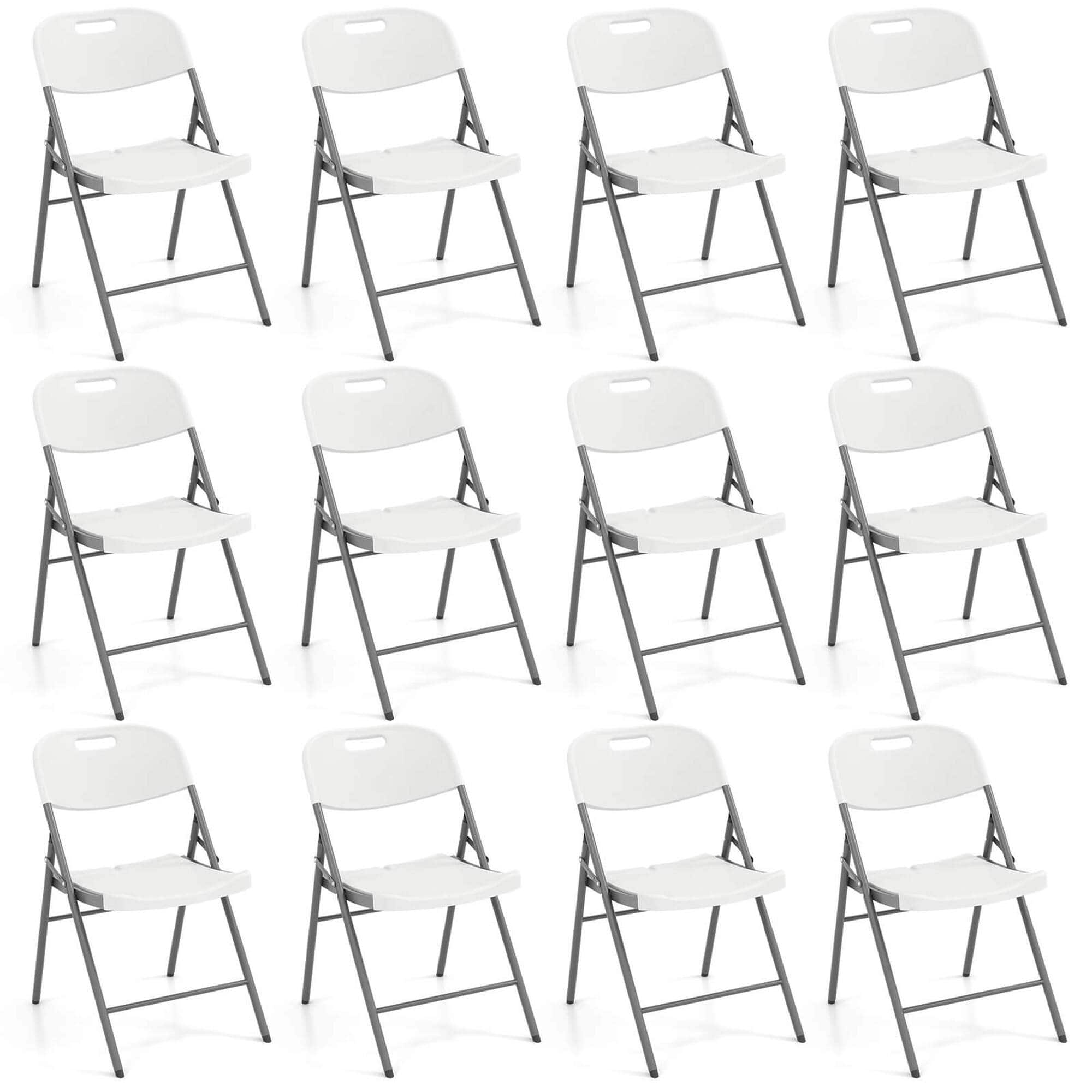 Front. Costway - Costway Folding Chairs Set of 12 HDPE Plastic Chairs with Metal Frame for Home Office - White.
