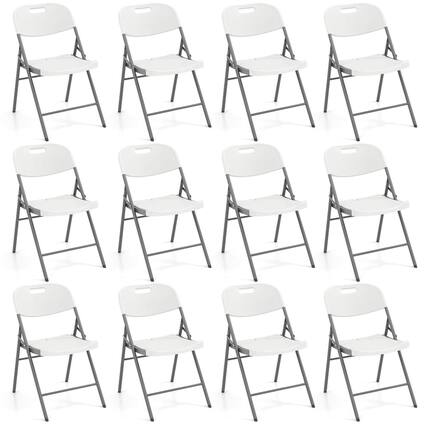 Front. Costway - Costway Folding Chairs Set of 12 HDPE Plastic Chairs with Metal Frame for Home Office - White.