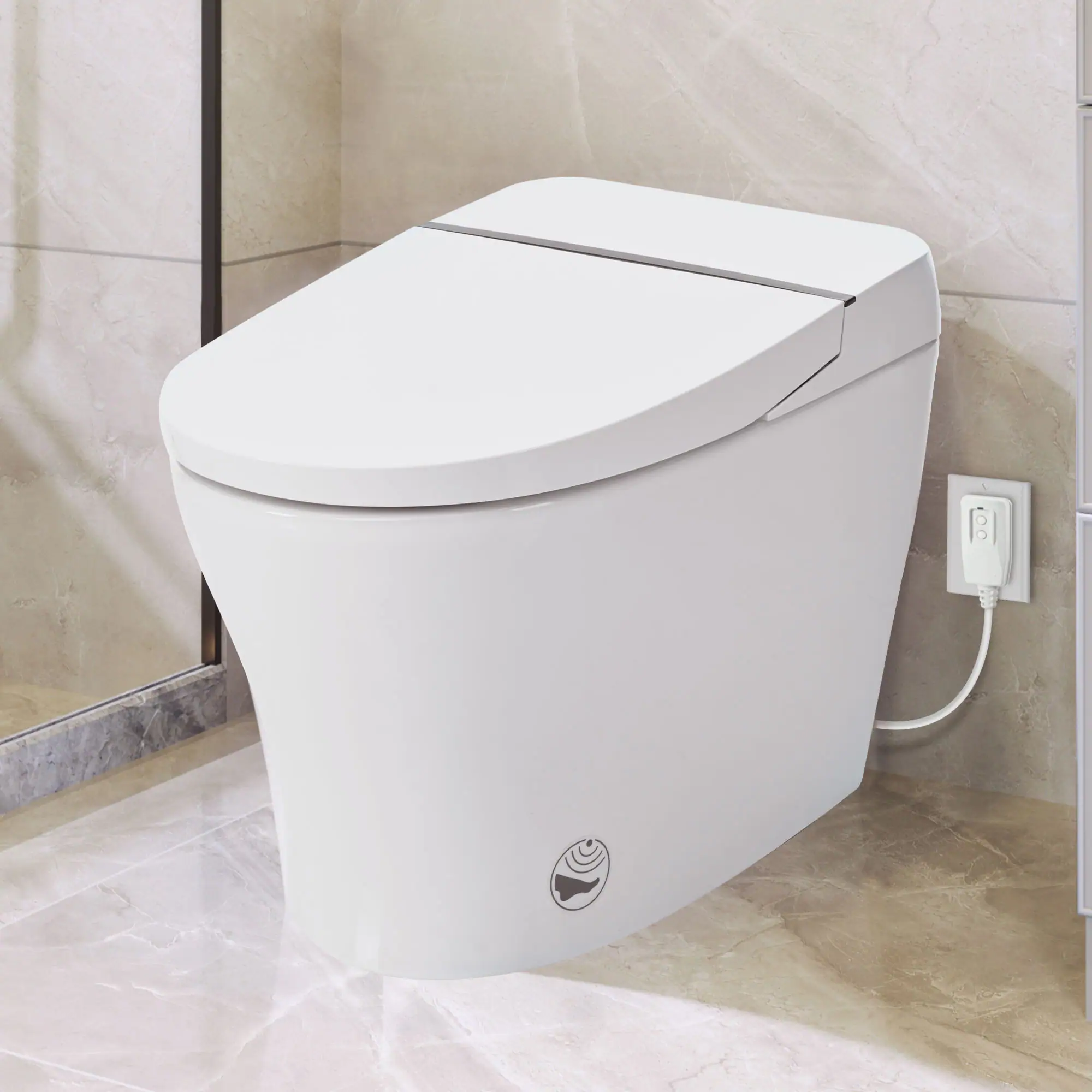 Tiramisubest - Smart Toilet Bidet with Self-Cleaning Nozzle,Tankless Compact Dual Flush Toilet with Foot sensor, Night Light - White