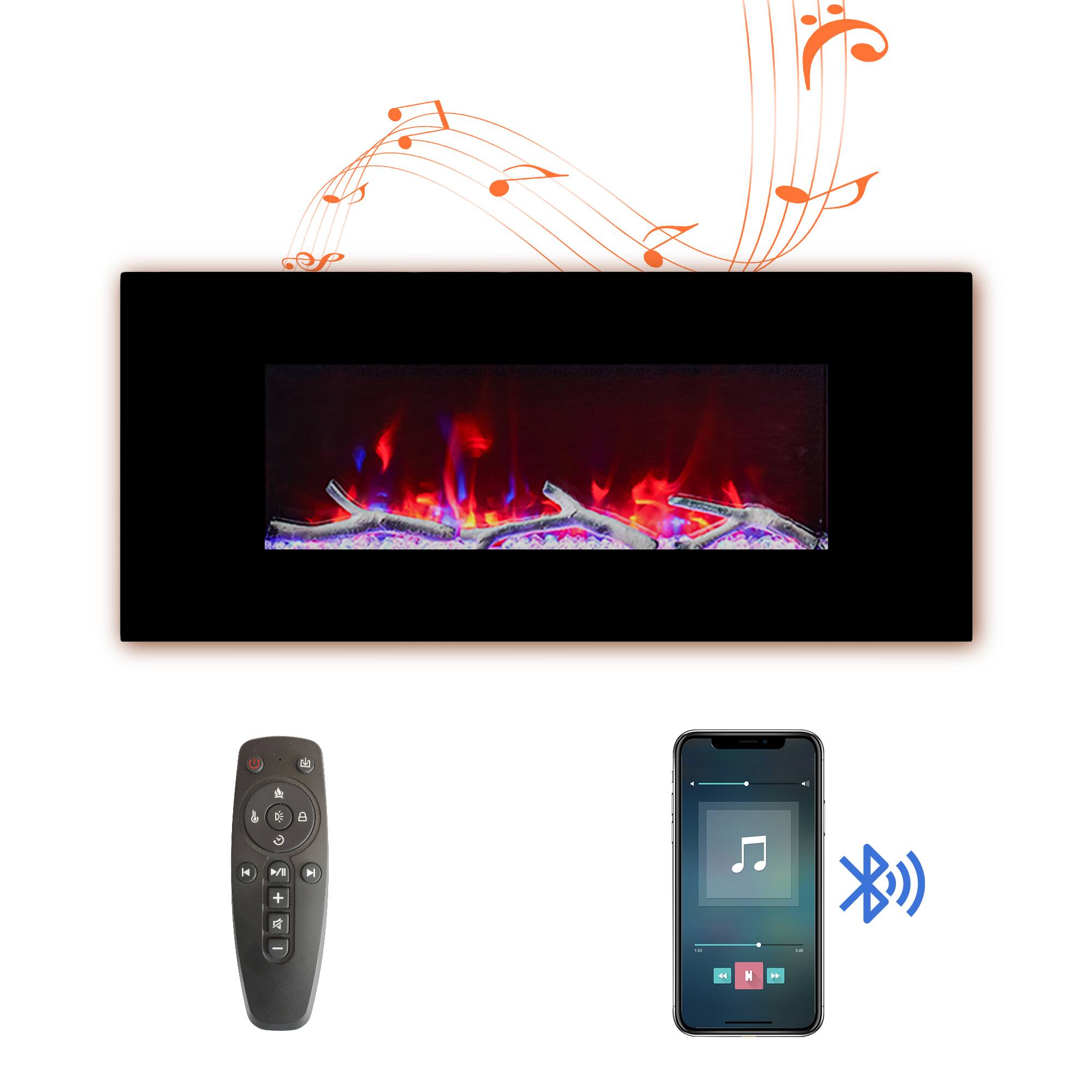 Alt View 1. Mondawe - 42" Wall-Mounted Electric Fireplace with Bluetooth & USB Speakers - Black.