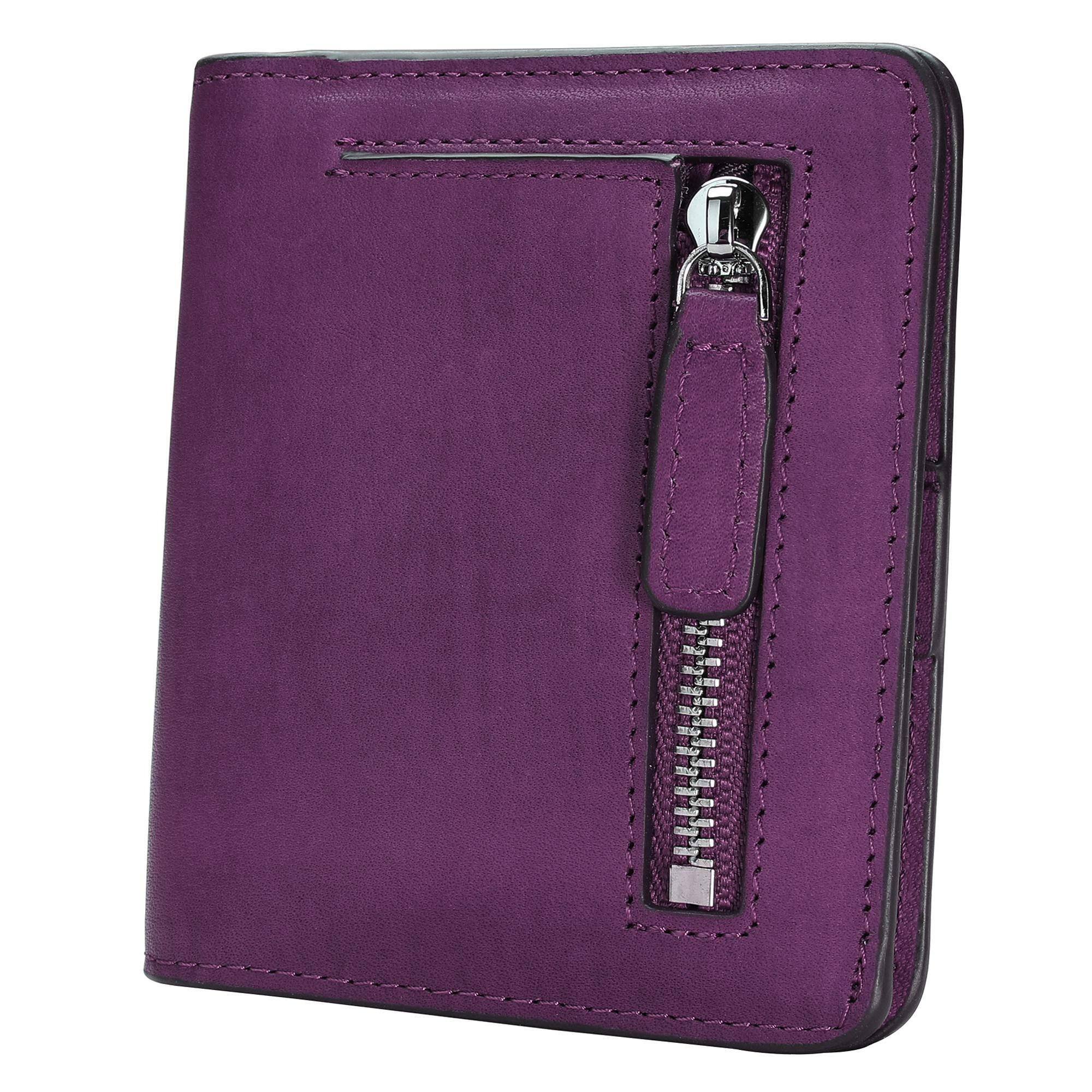 Jadie Link - Small Leather Wallet Women Ladies Credit Card Holder Rfid Blocking Womens Mini Bifold Pocket Purse SMALL COMPACT - Vintage Purple Rfid Blocking