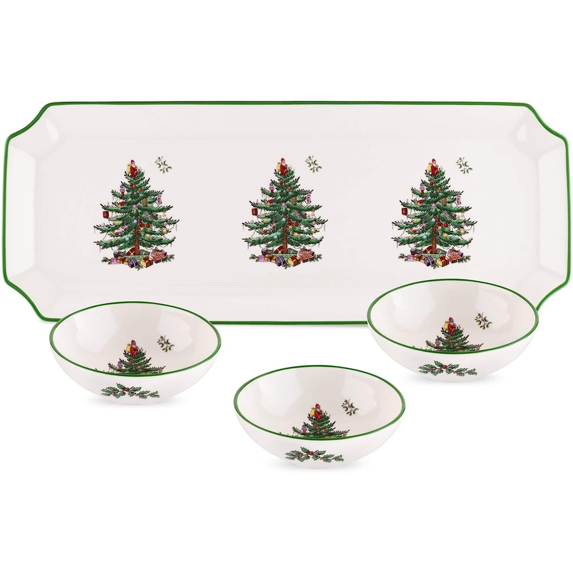 Spode - Christmas Tree Rectangular Tray with 3 Dishes Rectangular Tray with 3 Dishes - Multicolored
