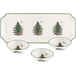 Spode - Christmas Tree Rectangular Tray with 3 Dishes Rectangular Tray with 3 Dishes - Multicolored