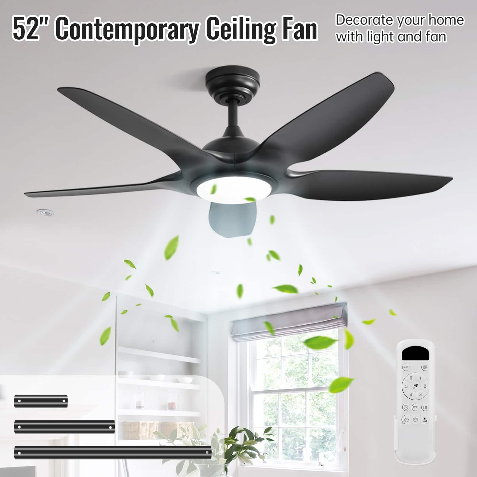 Sofucor - 48'' Ceiling Fan w/ Light Remote & Dimmable 3 CCT LED 6 Speed Reversible DC for Living Room Bedroom Indoor Outdoor - Black