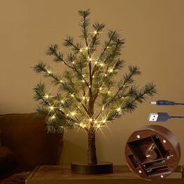 RTMB - 18" LED Pine Tabletop Christmas Tree with Timer, Battery or USB Powered - Green Pine 60l