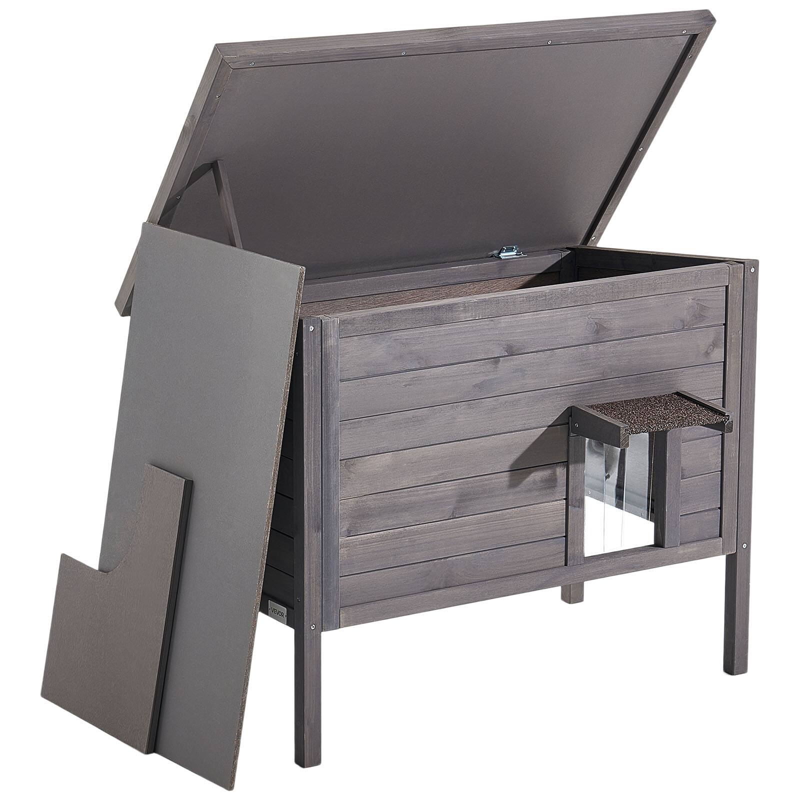 Alt View 5. VEVOR - Heated Cat House, Insulated Wooden Cat House for Outdoor Cats, Waterproof Feral Kitty Shelter with Heating Pad.