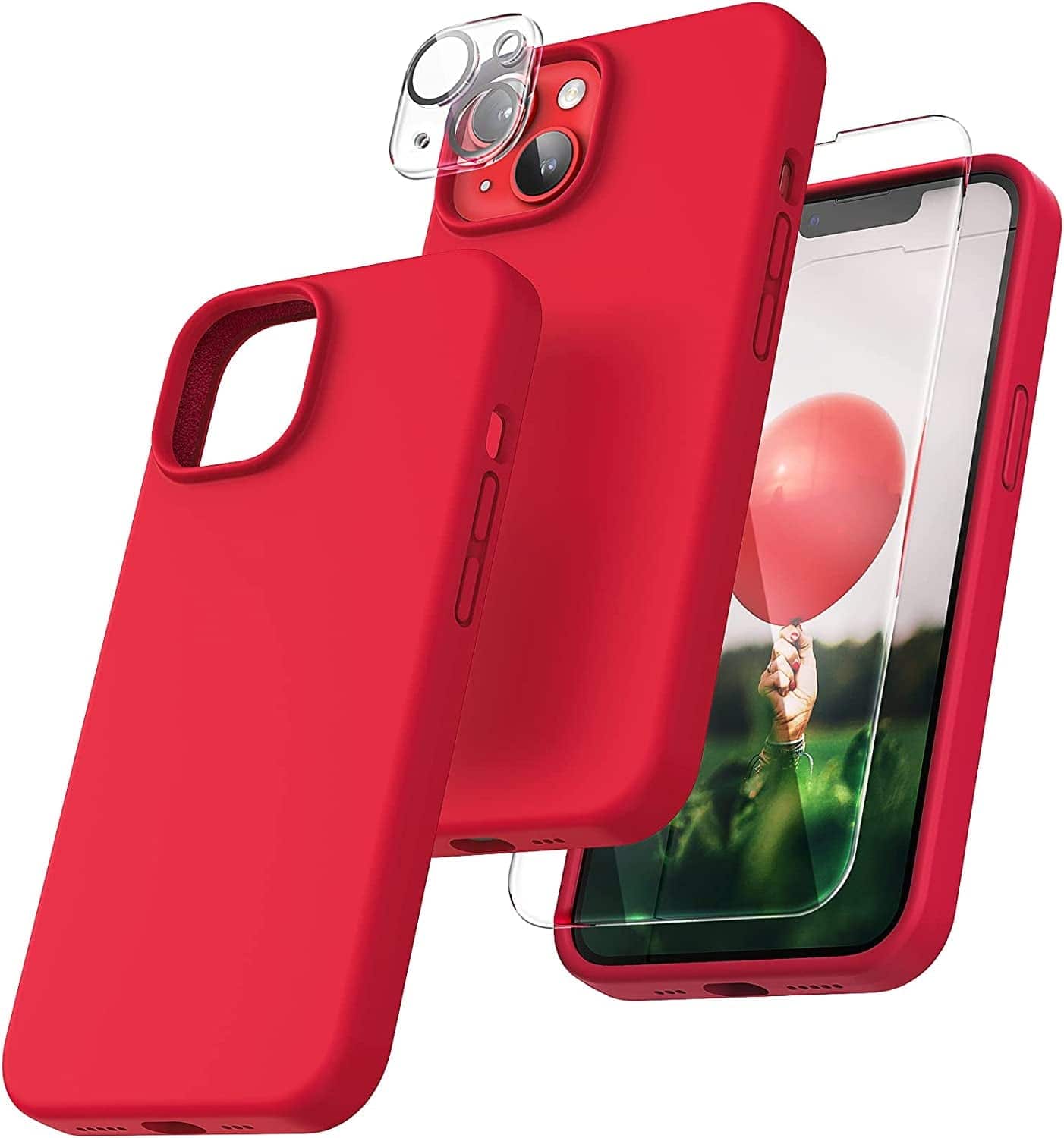 Front. Entronix - Entronix iPhone 14 Bundle - Liquid Silicone Case with Screen & Camera Lens Protectors - Red.