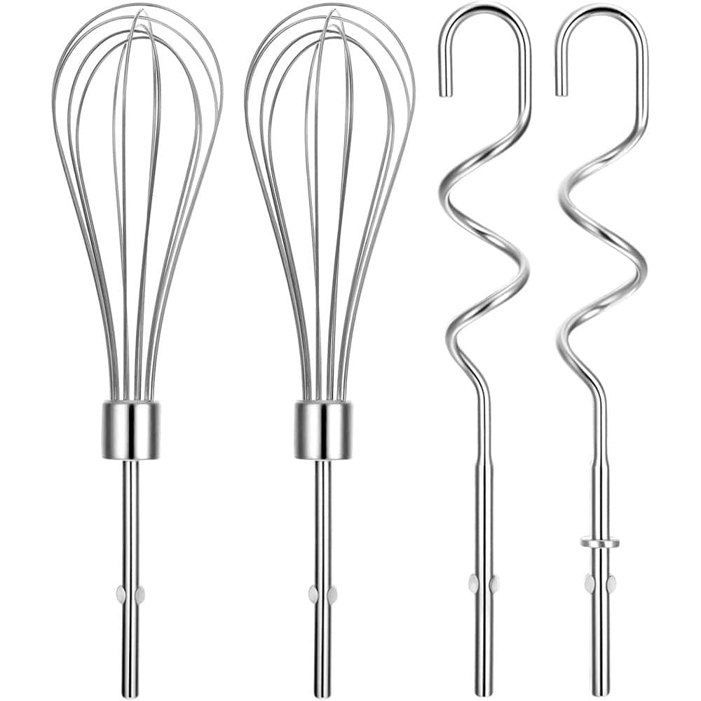 RTMB - Set of 4 Hand Mixer Attachments – Stainless Steel Beaters & Dough Hooks - Silver