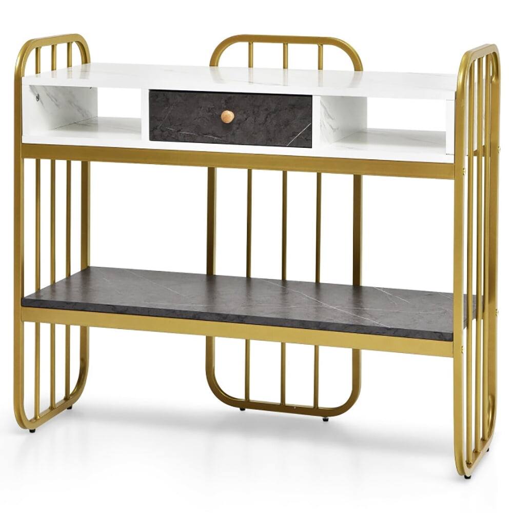 Alt View 2. Resenkos - Console Table with Drawer Storage Shelf Wide Tabletop-White, Narrow Console Table, Entryway Hall Table with Shelves - White.