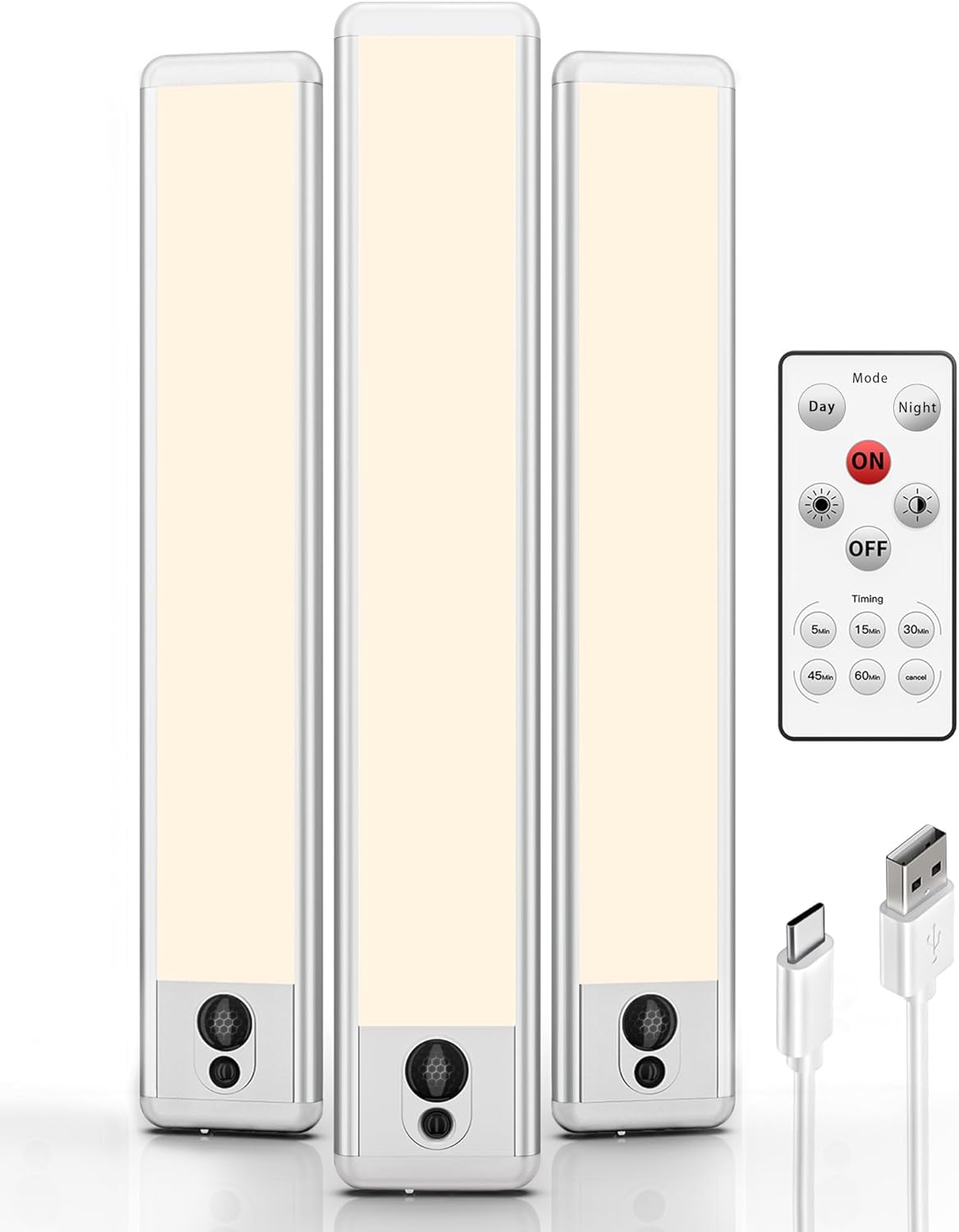 ACJPR - Rechargeable Motion Sensor LED Under Cabinet Light, Dimmable, 3-Pack (75)