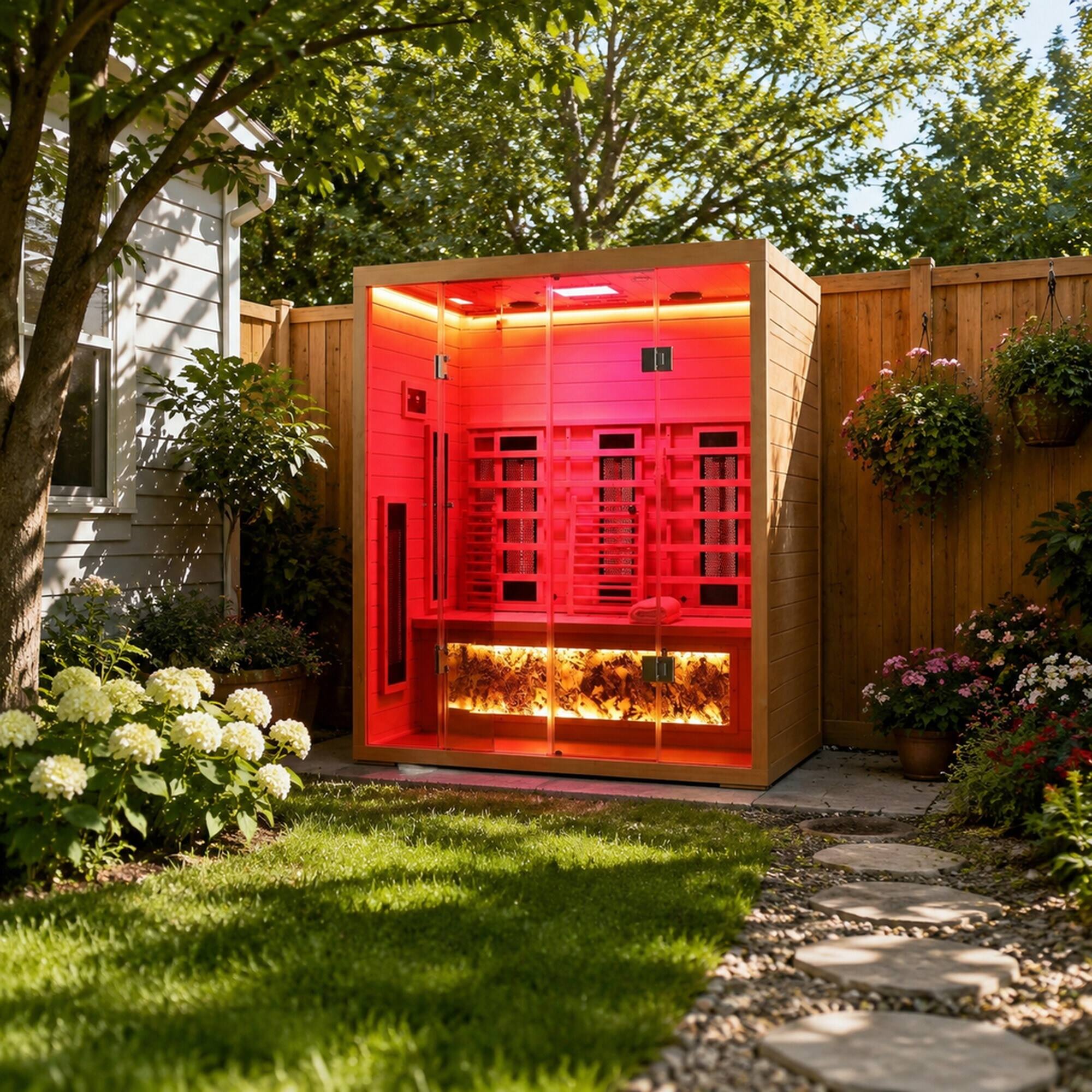 Alt View 2. RYHNUYNE - 3 Person Hemlock Wood Far Infrared Sauna, Dry Heat, Low EMF Heaters, Digital Control Panel, Home Spa - Natural.