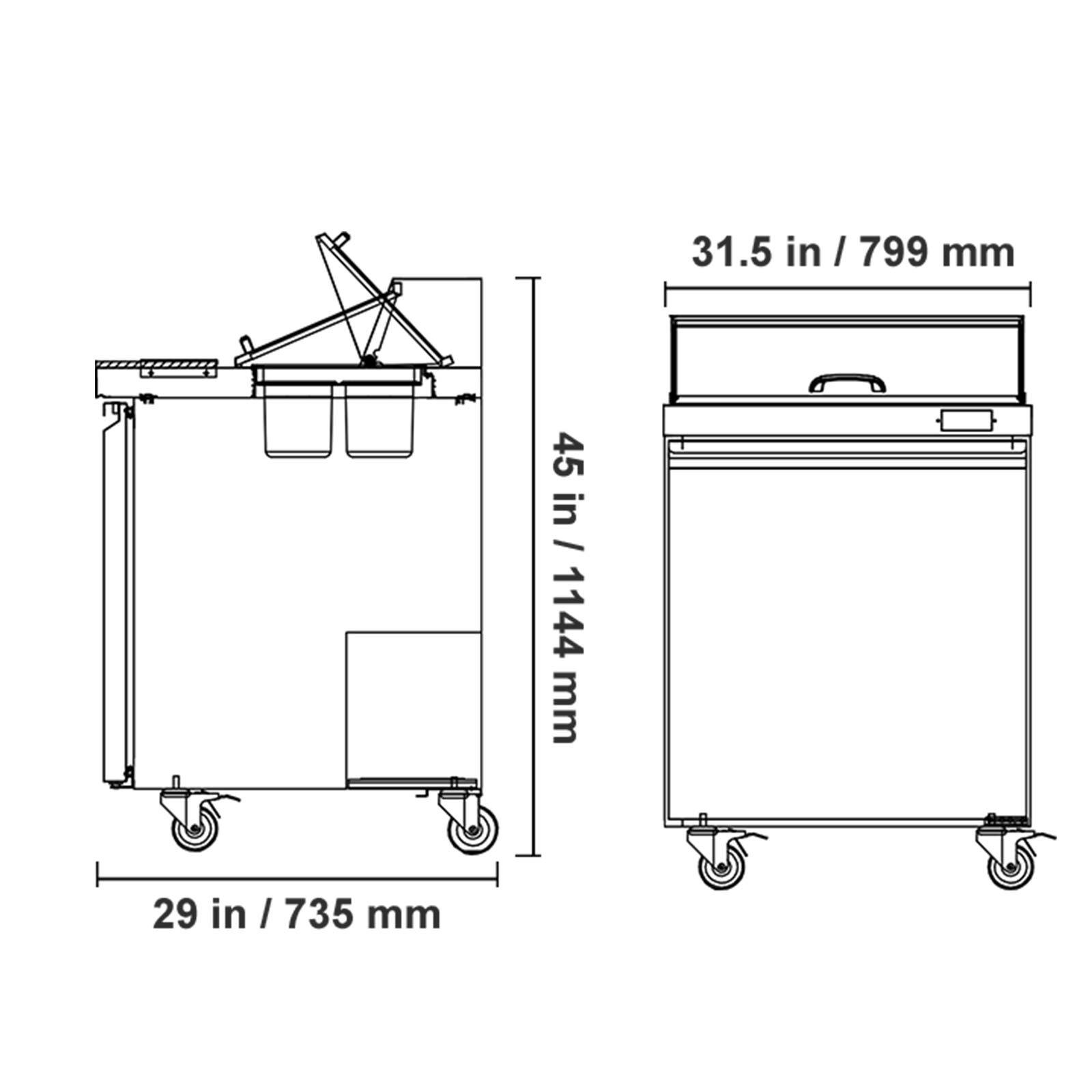 31.5 in / 799 mm  
45 in / 1144 mm  
29 in / 735 mm