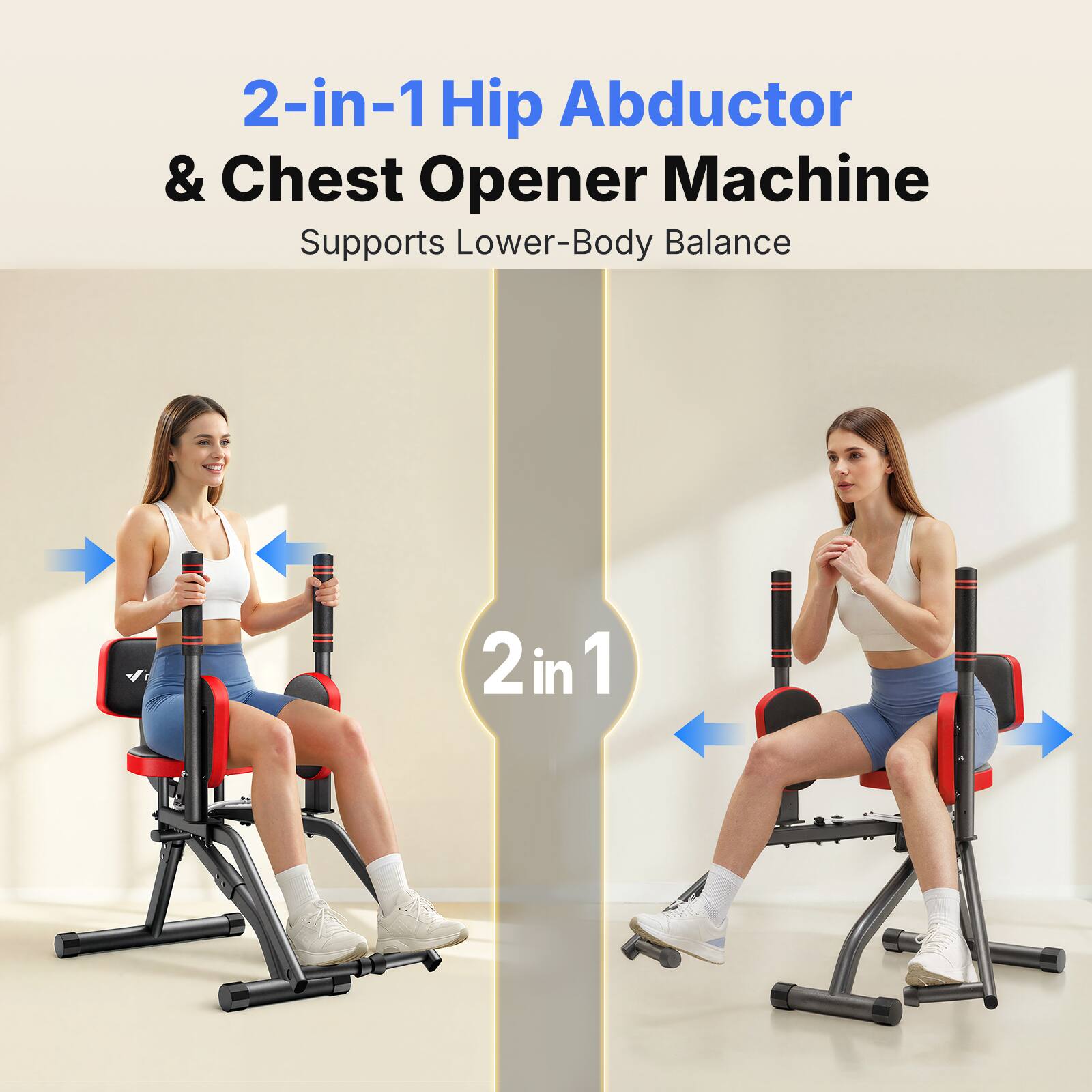 2-in-1 Hip Abductor & Chest Opener Machine Supports Lower-Body Balance