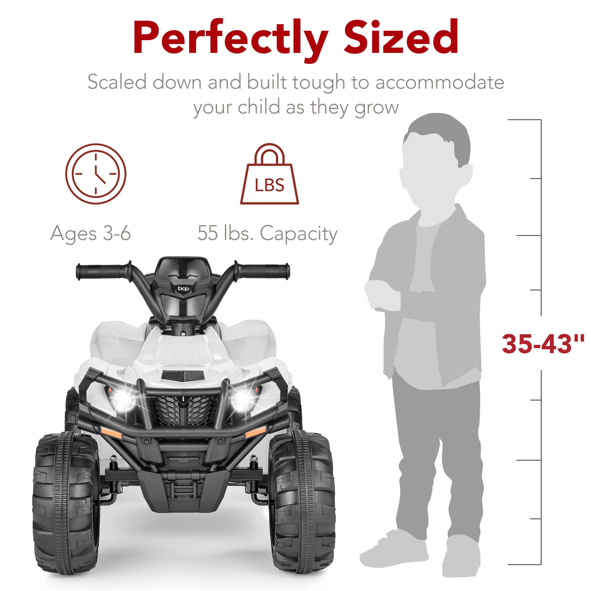 Perfectly Sized  
Scaled down and built tough to accommodate your child as they grow  
Ages 3-6  
55 lbs. Capacity  
35-43"