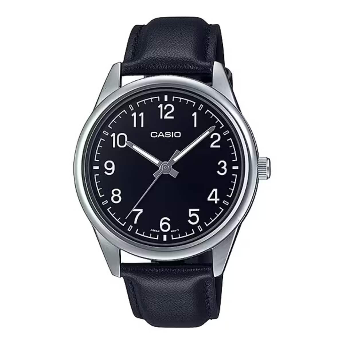 Casio - Men’s Leather Watch with Dial - MTP-V005L-1B4UDF - Black