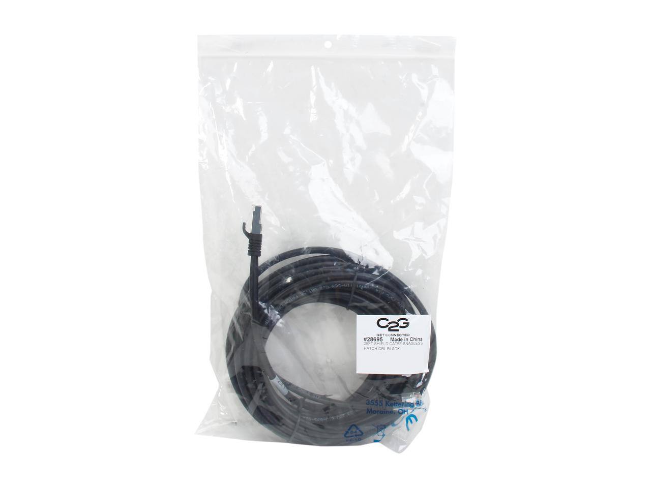 C2G  
#28695  
Made in China  
291 SMIELL  
10 CAT5E ANAGLESS PATCH CBI de APE  
3555 Kettering Bl  
Moraine OH