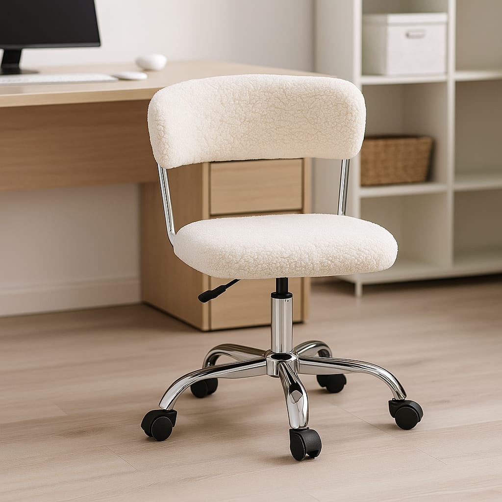 Hivvago - Adjustable Sherpa Swivel Desk Chair for Home Office - White