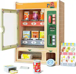 TOPBRIGHT - Wooden Vending Machine Play Set For Kids Math Learning Pretend Play With Wooden Snack Bars And Drink Cans - Green